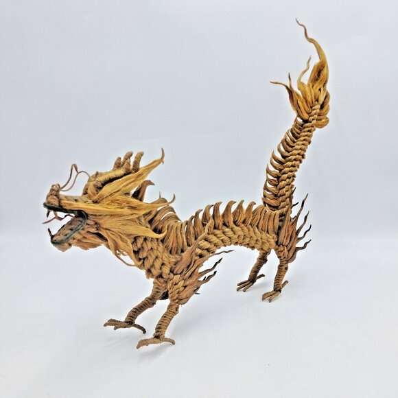 Handcrafted Rope Dragon Figurine – Twisted Natural Fiber Asian Folk Art-Vintage - Picture 3 of 6